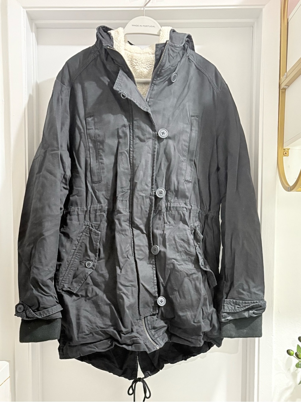 GAP Black Sherpa-Lined Utility Parka Jacket